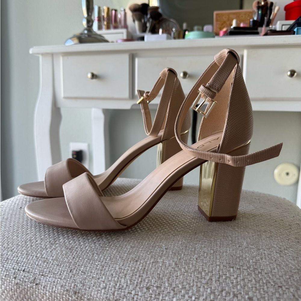 Aldo New Elegant Beige Block Heel Sandals
